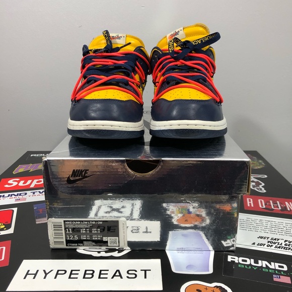 Nike Dunk Low Off-White University Gold/ Midnight Navy - Picture 3 of 12